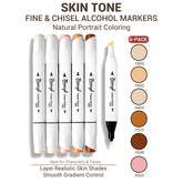 Bianyo 6-Pack Fine & Chisel Skin Tone Marker Set, Alcohol Markers for Realistic Portrait Blending