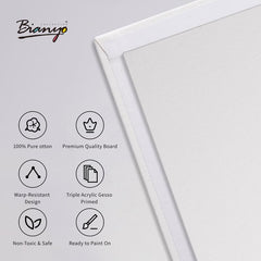 Bianyo Canvas Panels – 100% Cotton, Acid-Free, Pre-Primed with Gesso, Blank Canvas Boards for Acrylic, Oil, and Watercolor Painting