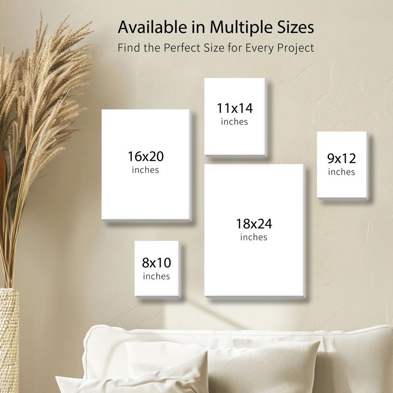 Bianyo Stretched Canvas β 100% Cotton, Acid-Free Triple Primed, Heavy-Duty Wood Frame, Blank Canvas for Acrylic, Oil, Watercolor & Mixed Media