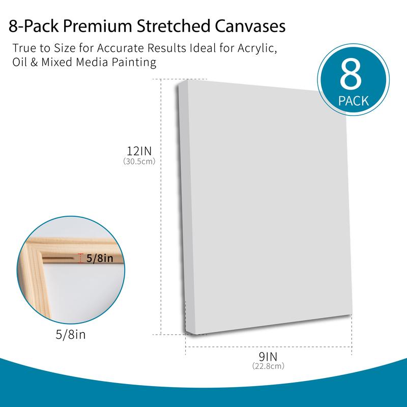 Bianyo Stretched Canvas β 100% Cotton, Acid-Free Triple Primed, Heavy-Duty Wood Frame, Blank Canvas for Acrylic, Oil, Watercolor & Mixed Media