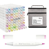 Bianyo 72 Pastel Colors Alcohol Markers Set, Dual Tip Brush & Fine Alcohol-Based Art Markers for Artists, Adults, Comics, Coloring, Drawing, Sketching, Illustration with Storage Bag