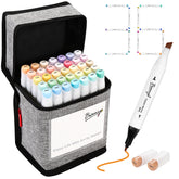 Bianyo 36 Pastel Colors Markers Set, Dual Tip Art Markers Set with Black Travel Case with a Designable Card for Coloring, Sketching, Drawing, Outlining, Highlighting