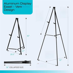 Bianyo Adjustable Aluminum Display Stand - Lightweight Portable Tripod for Canvas Signage & Posters Extends 36" to 66" Holds 25 lbs Silver Pack of 1