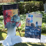 Bianyo Adjustable Aluminum Display Stand - Lightweight Portable Tripod for Canvas Signage & Posters Extends 36" to 66" Holds 25 lbs Silver Pack of 1