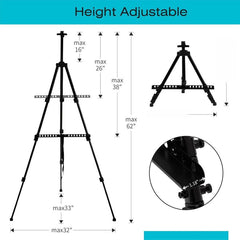 Bianyo Lightweight Display Stand - Foldable Metal Tripod for Posters Signs & Canvas Boards - 62" Adjustable Height with Carry Bag - Best for Presentations & Indoor Decor Pack of 1
