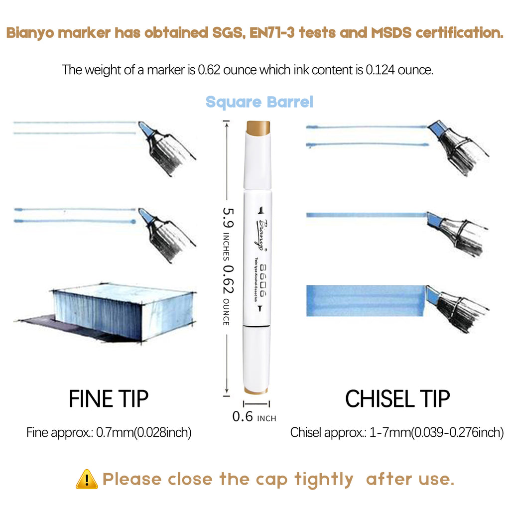 Bianyo Classic Series Alcohol-Based Dual Tip Art Markers, Set of 180