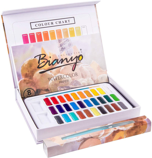 BIANYO 36 Watercolor Paint Vibrant Colors Watercolor Paper&10