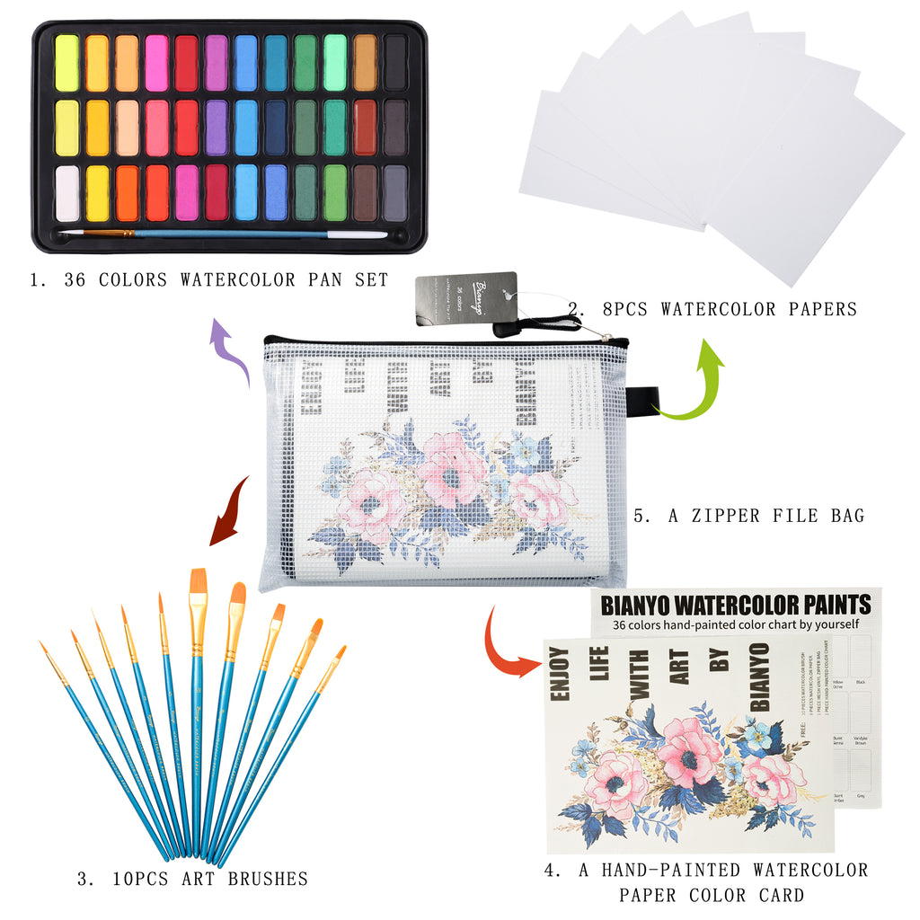 Bianyo Professional Watercolors, Set of 36
