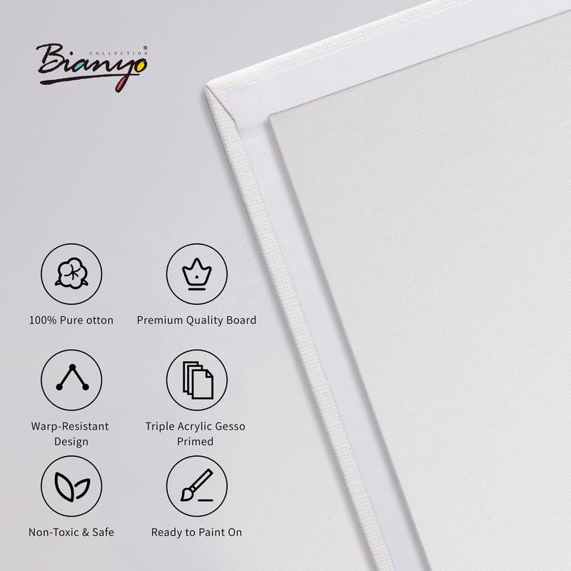 Bianyo Canvas Panels – 100% Cotton, Acid-Free, Pre-Primed with Gesso, Blank Canvas Boards for Acrylic, Oil, and Watercolor Painting