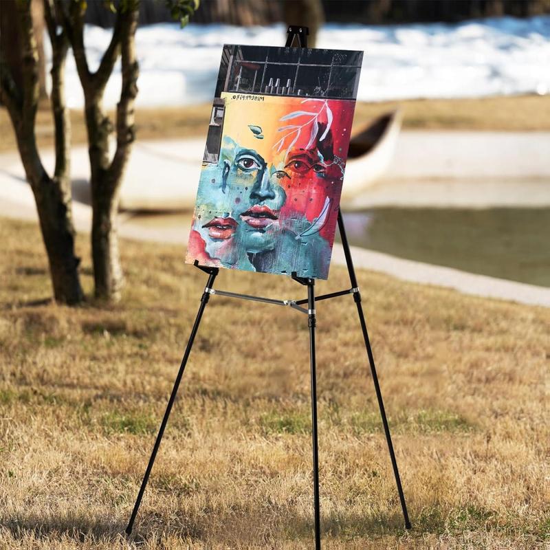 Bianyo Adjustable Aluminum Display Stand - Lightweight Portable Tripod for Canvas Signage & Posters Extends 36" to 66" Holds 25 lbs Silver Pack of 1