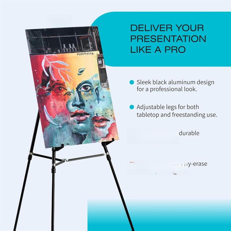 Bianyo Adjustable Aluminum Display Stand - Lightweight Portable Tripod for Canvas Signage & Posters Extends 36" to 66" Holds 25 lbs Silver Pack of 1