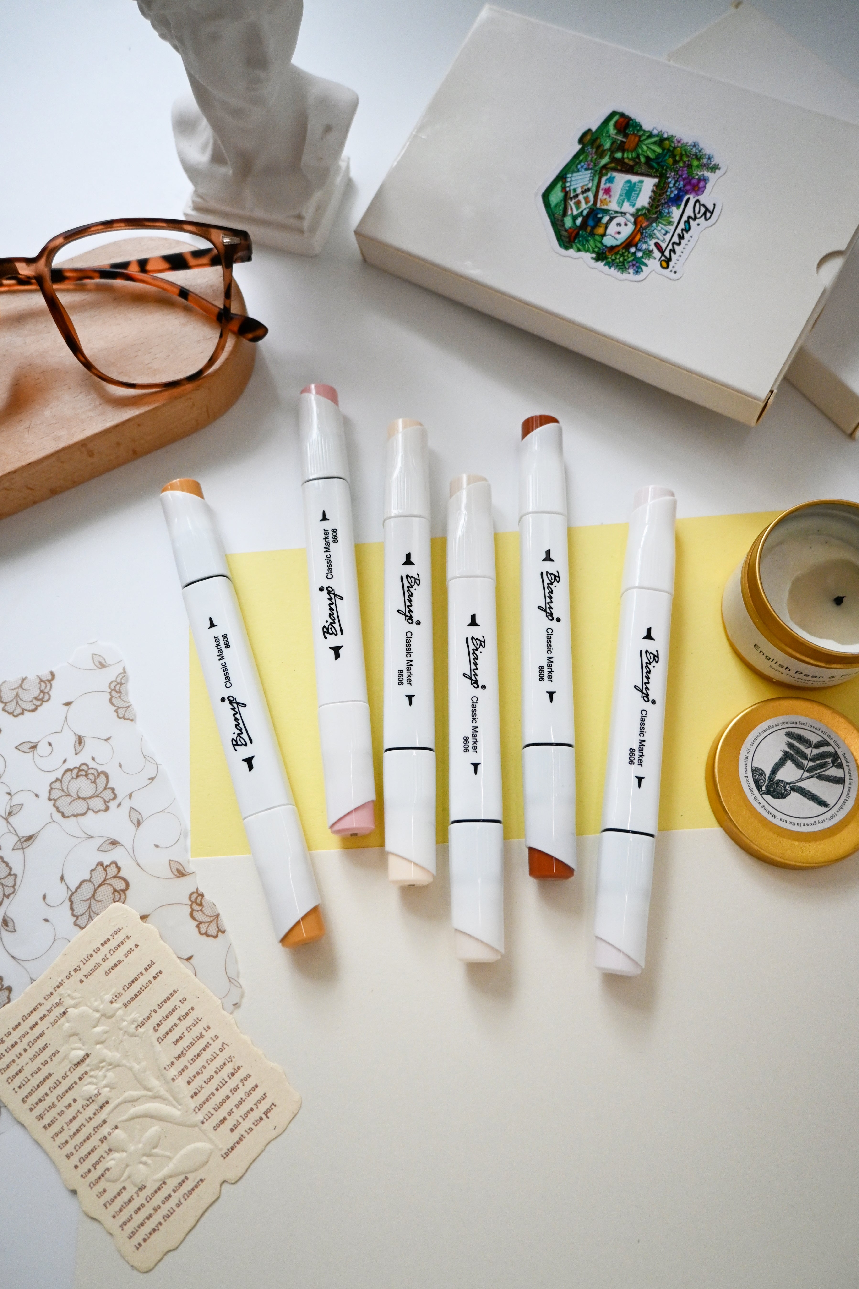 Bianyo 6-Pack Fine & Chisel Skin Tone Marker Set, Alcohol Markers for Realistic Portrait Blending
