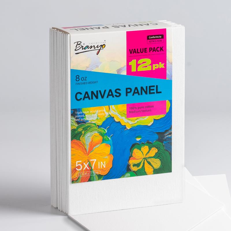 Bianyo Canvas Panels – 100% Cotton, Acid-Free, Pre-Primed with Gesso, Blank Canvas Boards for Acrylic, Oil, and Watercolor Painting
