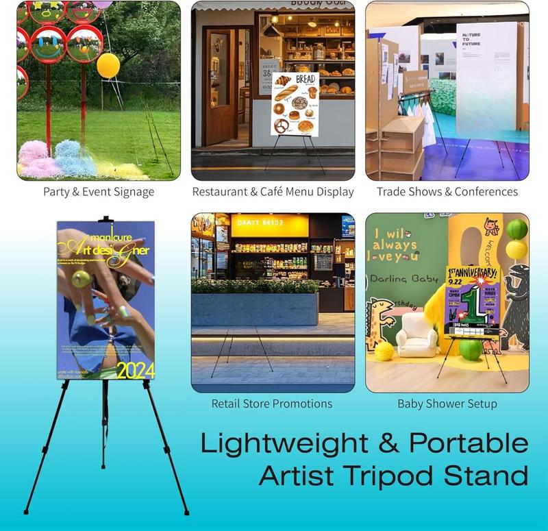 Bianyo Lightweight Display Stand - Foldable Metal Tripod for Posters Signs & Canvas Boards - 62" Adjustable Height with Carry Bag - Best for Presentations & Indoor Decor Pack of 1