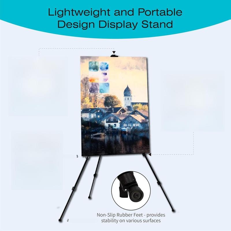 Bianyo Lightweight Display Stand - Foldable Metal Tripod for Posters Signs & Canvas Boards - 62" Adjustable Height with Carry Bag - Best for Presentations & Indoor Decor Pack of 1