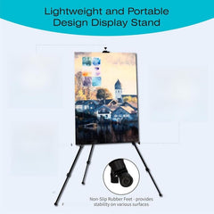 Bianyo Lightweight Display Stand - Foldable Metal Tripod for Posters Signs & Canvas Boards - 62" Adjustable Height with Carry Bag - Best for Presentations & Indoor Decor Pack of 1