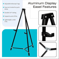 Bianyo Adjustable Aluminum Display Stand - Lightweight Portable Tripod for Canvas Signage & Posters Extends 36" to 66" Holds 25 lbs Silver Pack of 1