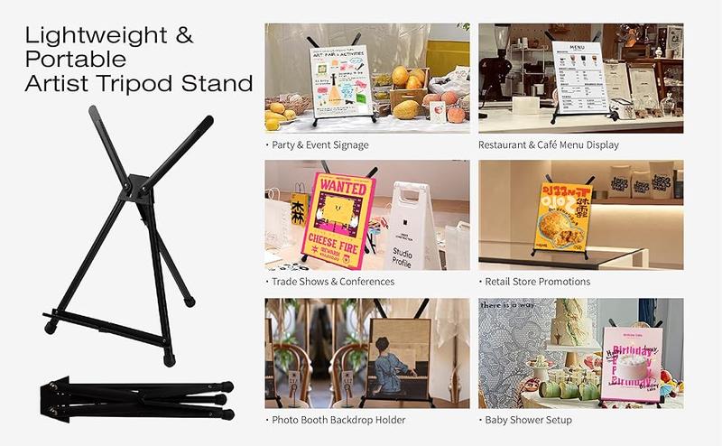 Bianyo Adjustable Aluminum Easel Stand - Lightweight Foldable Display Stand for Canvas Paintings Books Photos Portable Tripod with Carry Bag Indoor Outdoor Use Holds Up to 10 lbs