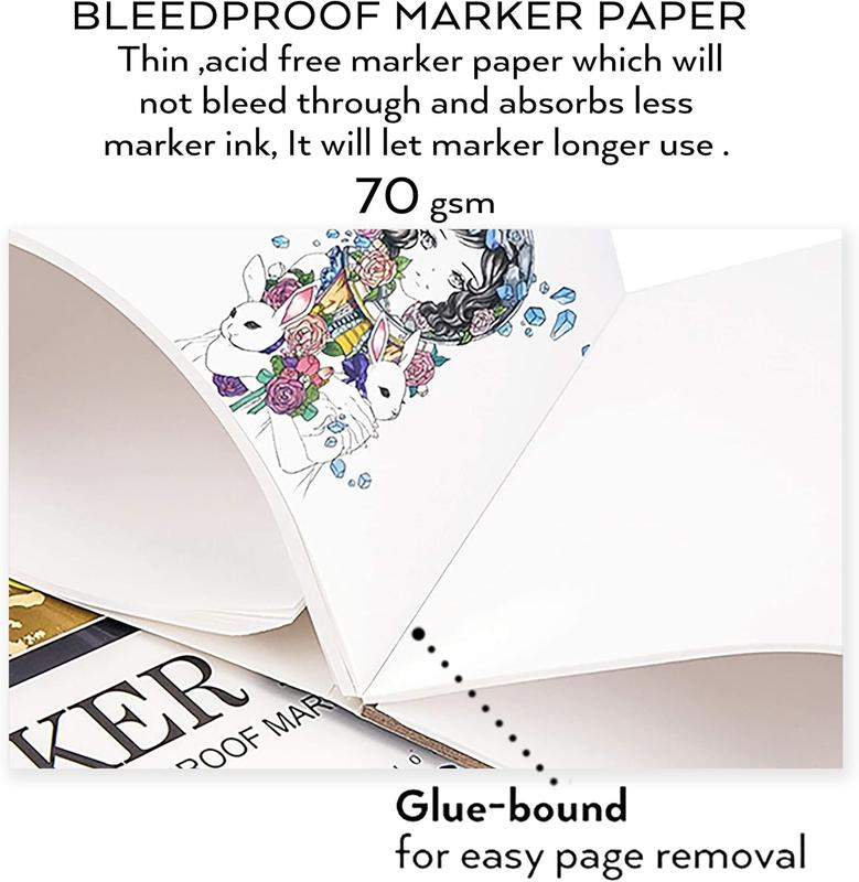 Bianyo A4 Bleedproof Marker Paper Pad – 50 Sheets for Alcohol Markers, Ink & Sketching   Build Your Own Coloring Book Set coloring  markers bible  study  supplies