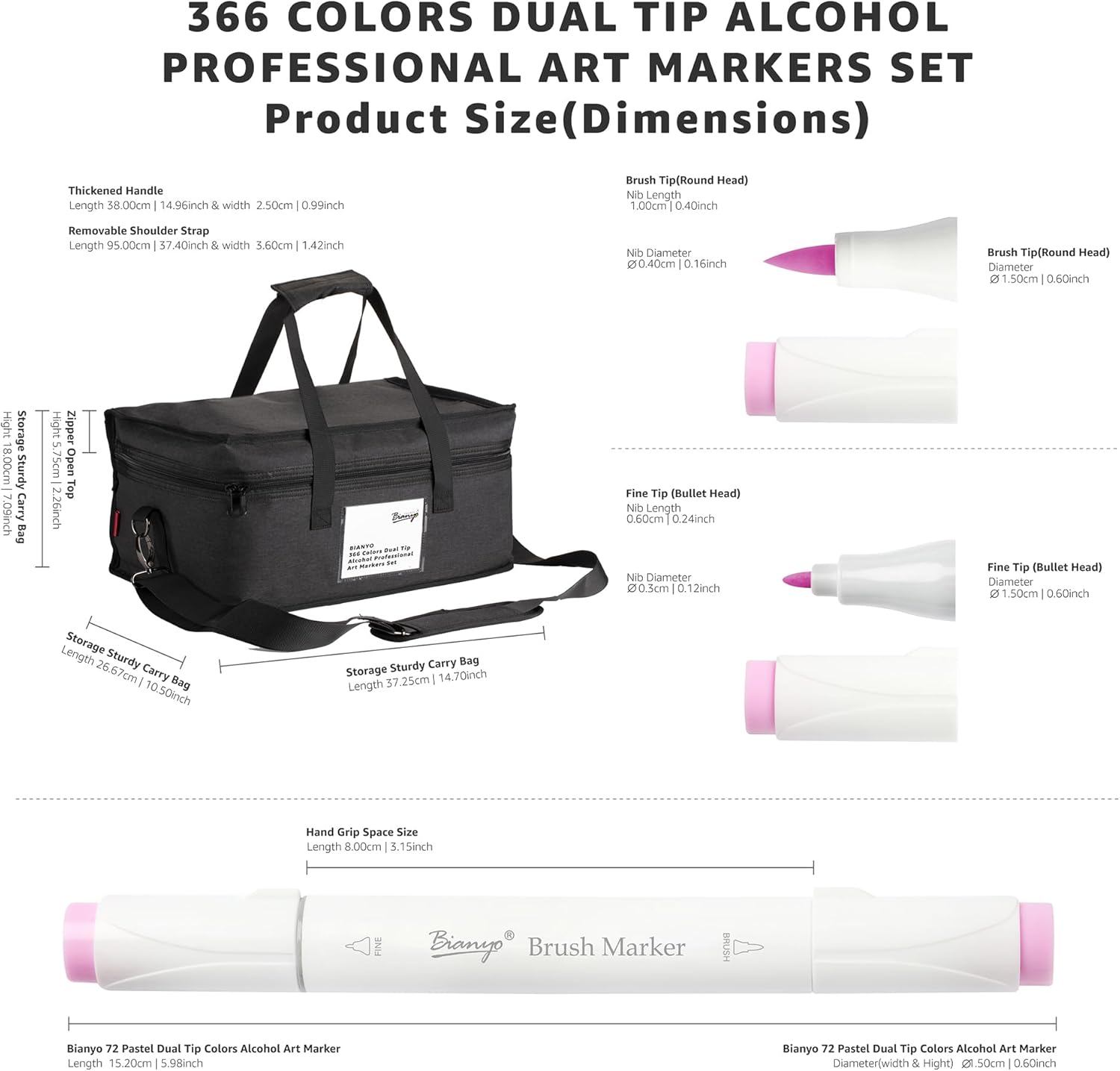 Bianyo 366 Colors Dual Tip Professional Alcohol Markers Set