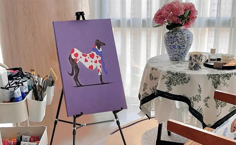 Bianyo Adjustable Aluminum Display Stand - Lightweight Portable Tripod for Canvas Signage & Posters Extends 36" to 66" Holds 25 lbs Silver Pack of 1