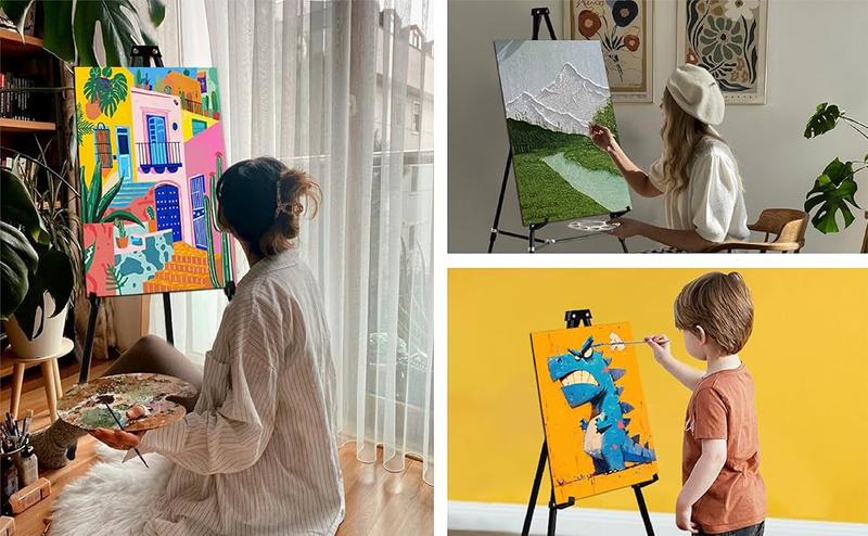 Bianyo Adjustable Aluminum Display Stand - Lightweight Portable Tripod for Canvas Signage & Posters Extends 36" to 66" Holds 25 lbs Silver Pack of 1