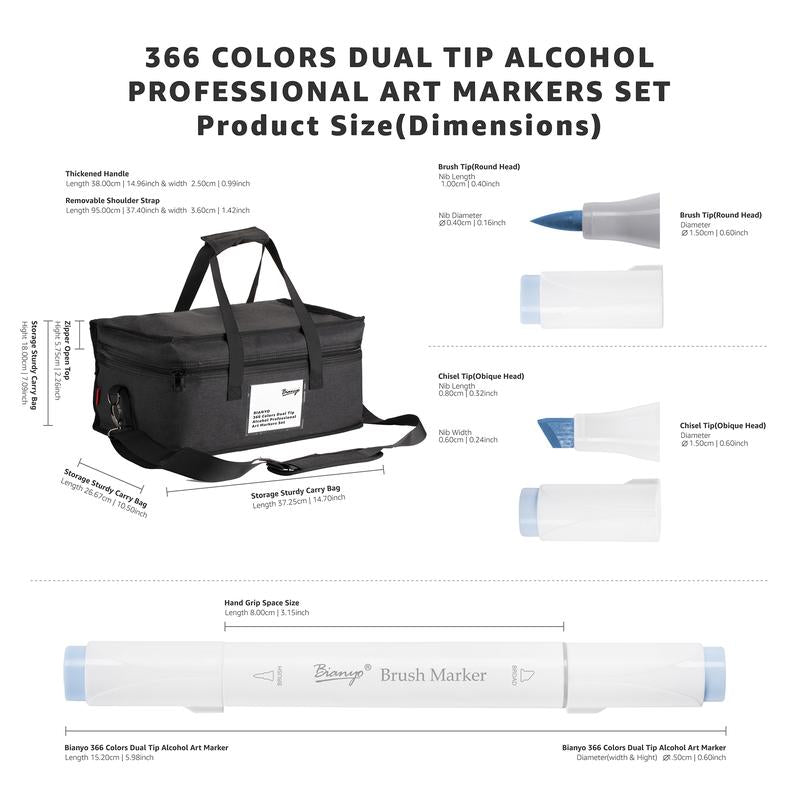 Bianyo Skin & Portrait Tones - 38 Vibrant Colors from 366 Brush & Chisel Set | Single Marker Selection for Detailed Skin and Portrait Work