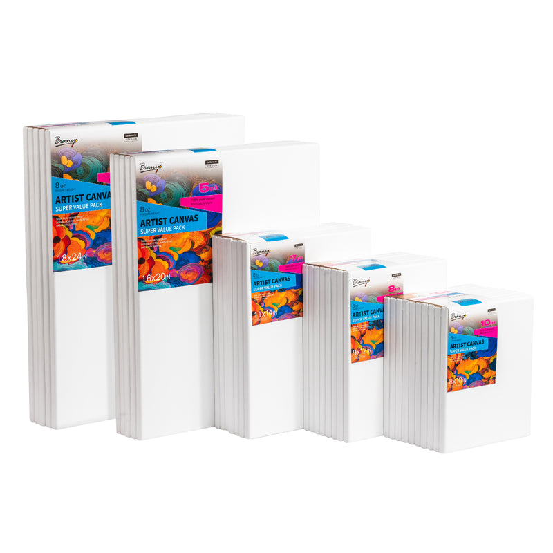 Bianyo Stretched Canvas – 100% Cotton, Acid-Free Triple Primed, Heavy-Duty Wood Frame, Blank Canvas for Acrylic, Oil, Watercolor & Mixed Media