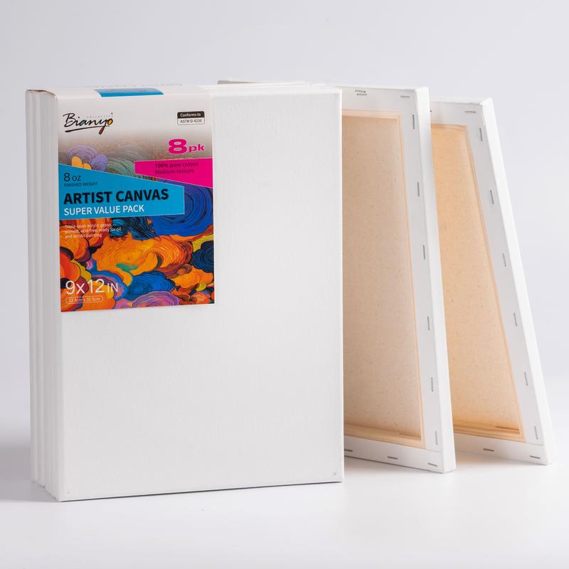 Bianyo Stretched Canvas – 100% Cotton, Acid-Free Triple Primed, Heavy-Duty Wood Frame, Blank Canvas for Acrylic, Oil, Watercolor & Mixed Media