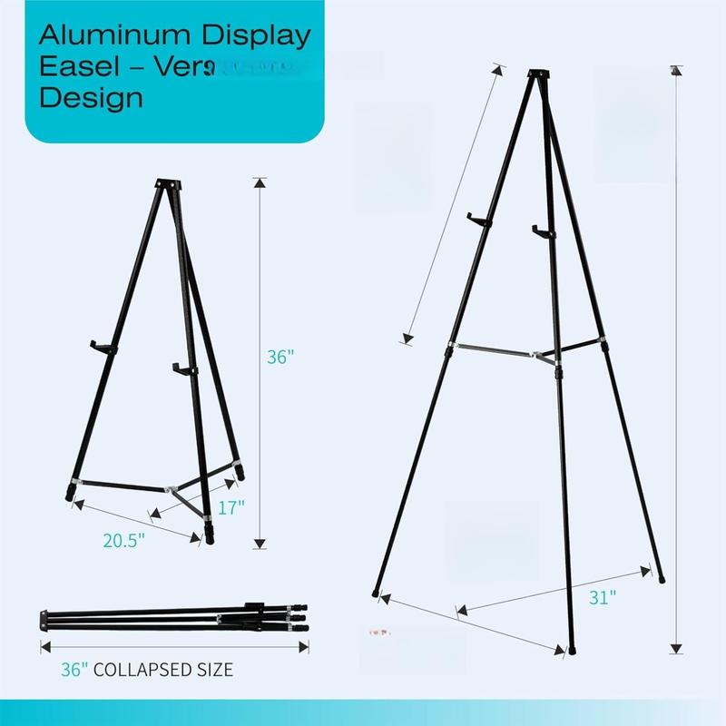 Bianyo Adjustable Aluminum Display Stand - Lightweight Portable Tripod for Canvas Signage & Posters Extends 36" to 66" Holds 25 lbs Silver Pack of 1