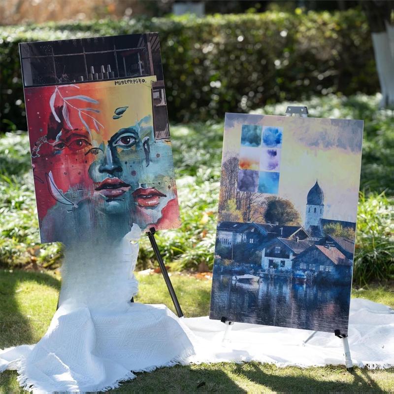 Bianyo Adjustable Aluminum Display Stand - Lightweight Portable Tripod for Canvas Signage & Posters Extends 36" to 66" Holds 25 lbs Silver Pack of 1