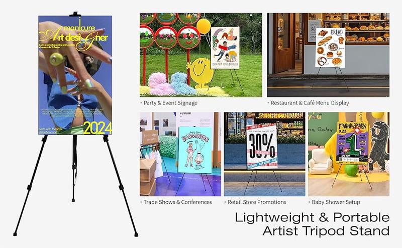 Bianyo Lightweight Display Stand - Foldable Metal Tripod for Posters Signs & Canvas Boards - 62" Adjustable Height with Carry Bag - Best for Presentations & Indoor Decor Pack of 1