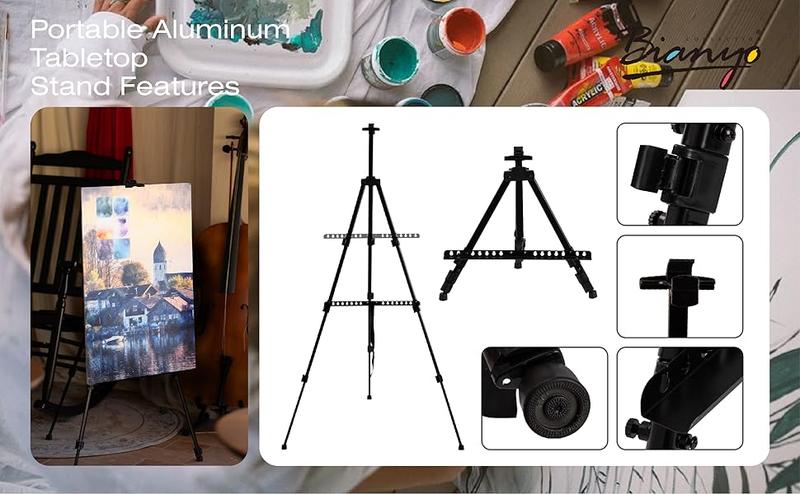 Bianyo Lightweight Display Stand - Foldable Metal Tripod for Posters Signs & Canvas Boards - 62" Adjustable Height with Carry Bag - Best for Presentations & Indoor Decor Pack of 1