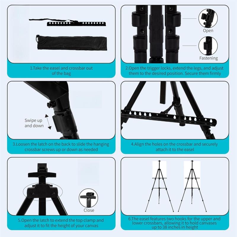 Bianyo Lightweight Display Stand - Foldable Metal Tripod for Posters Signs & Canvas Boards - 62" Adjustable Height with Carry Bag - Best for Presentations & Indoor Decor Pack of 1