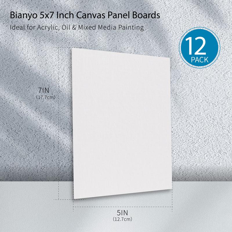 Bianyo Canvas Panels – 100% Cotton, Acid-Free, Pre-Primed with Gesso, Blank Canvas Boards for Acrylic, Oil, and Watercolor Painting
