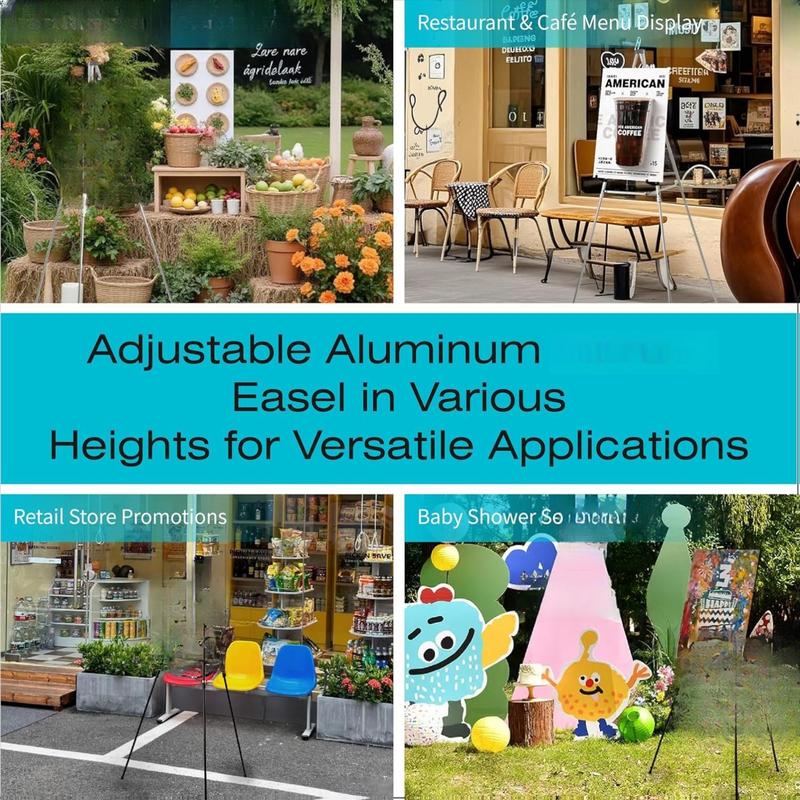 Bianyo Adjustable Aluminum Display Stand - Lightweight Portable Tripod for Canvas Signage & Posters Extends 36" to 66" Holds 25 lbs Silver Pack of 1