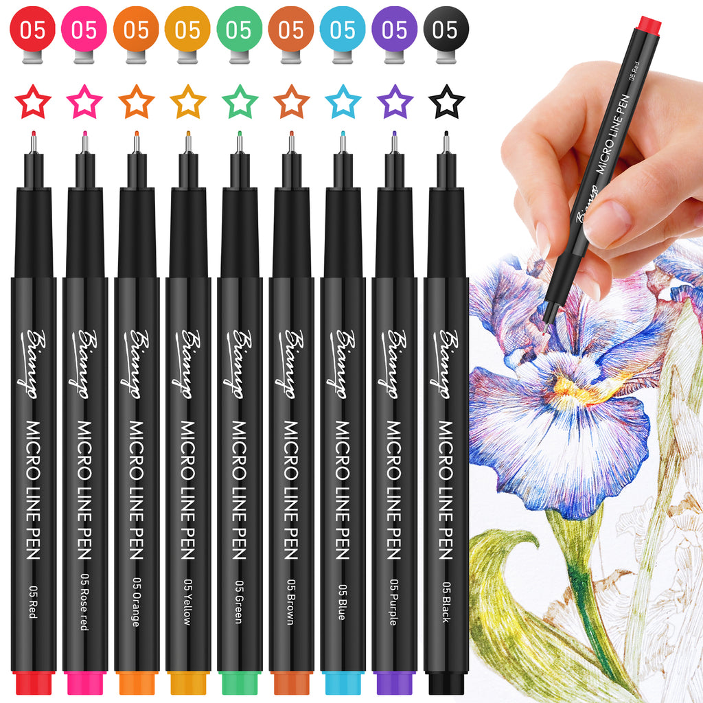 Bianyo Assorted Colors Pigment Ink Fineliner pens, set of 9 – LOOKART INC