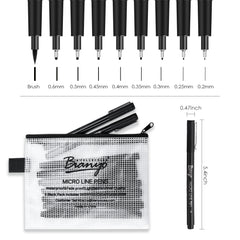 Bianyo Micro-Line Pens Fineliner, Set of 9
