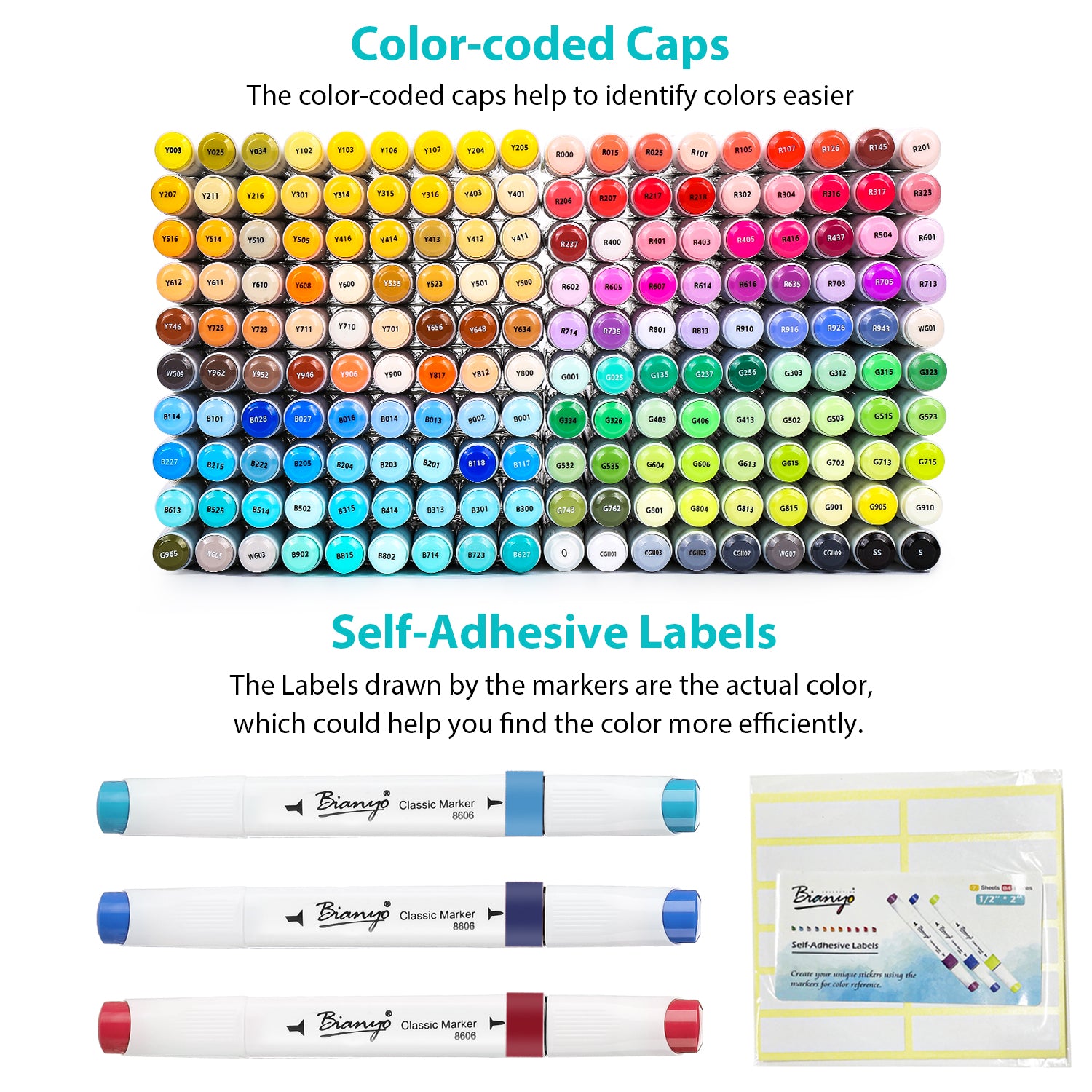 Bianyo Classic Series Alcohol-Based Dual Tip Art Markers, Set of 180