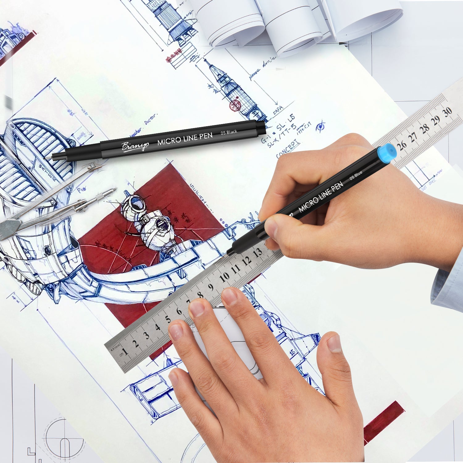 Bianyo Assorted Colors Pigment Ink Fineliner pens, set of 9