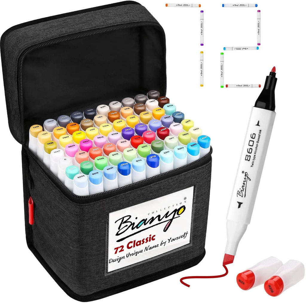 Bianyo Classic Series Alcohol-Based Dual Tip Art Markers, Set of