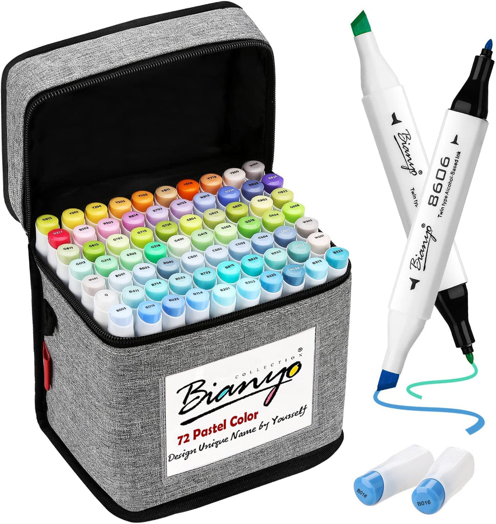Bianyo Classic Series Alcohol-Based Dual Tip Art Markers, Set of 72 Pastel Colors
