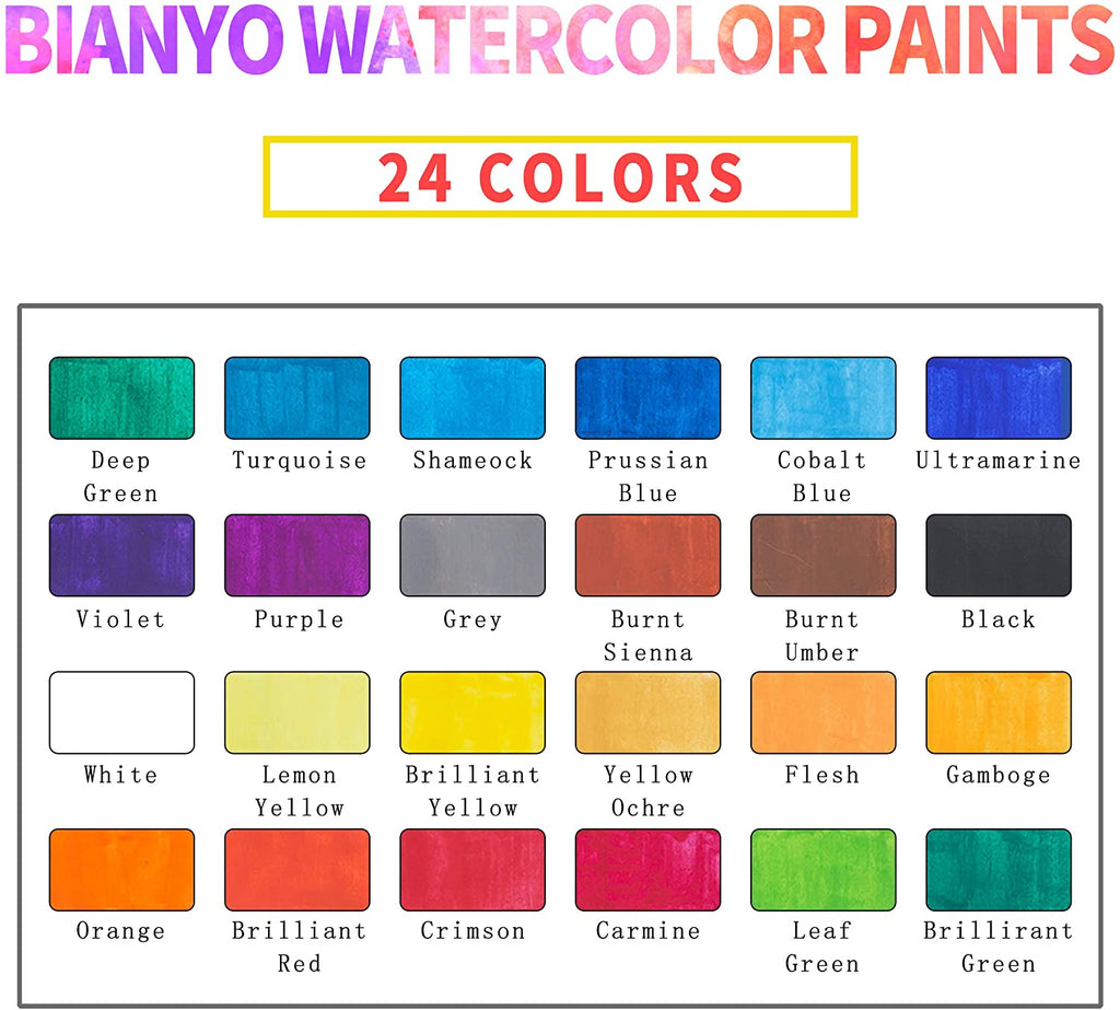 BIANYO 36 Watercolor Paint Vibrant Colors Watercolor Paper&10