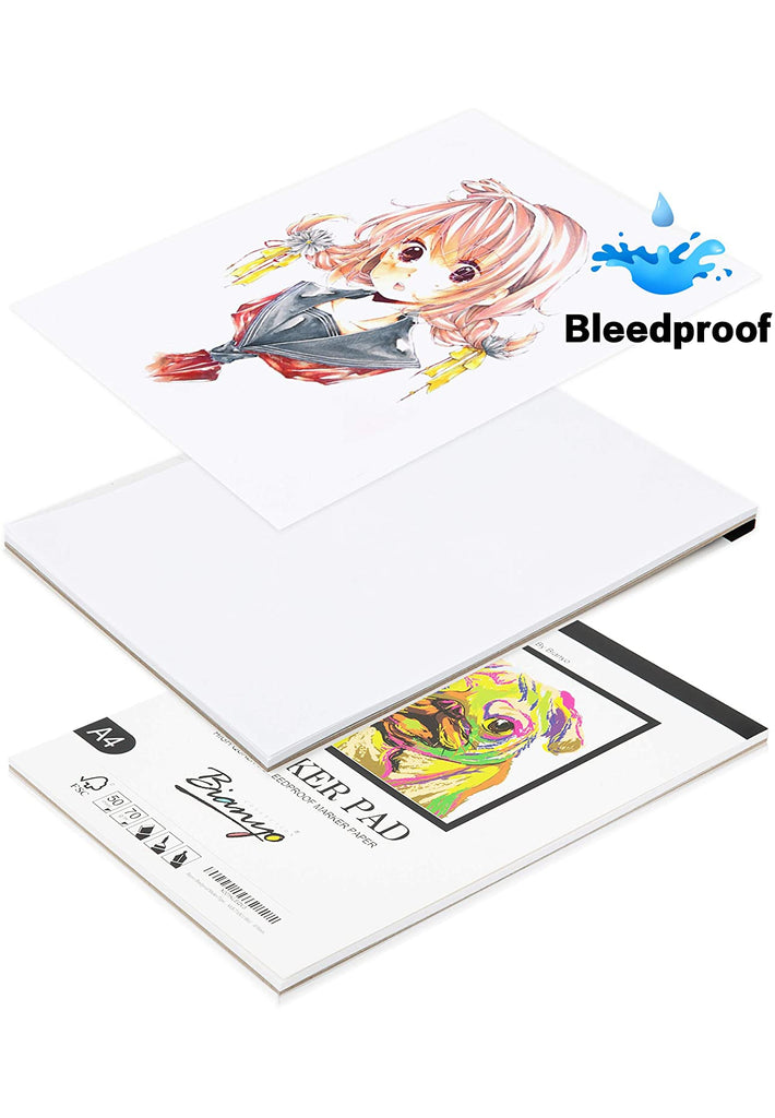 BIANYO Bleedproof Marker Paper Pad 50 Sheets 70gsm Drawing Paper
