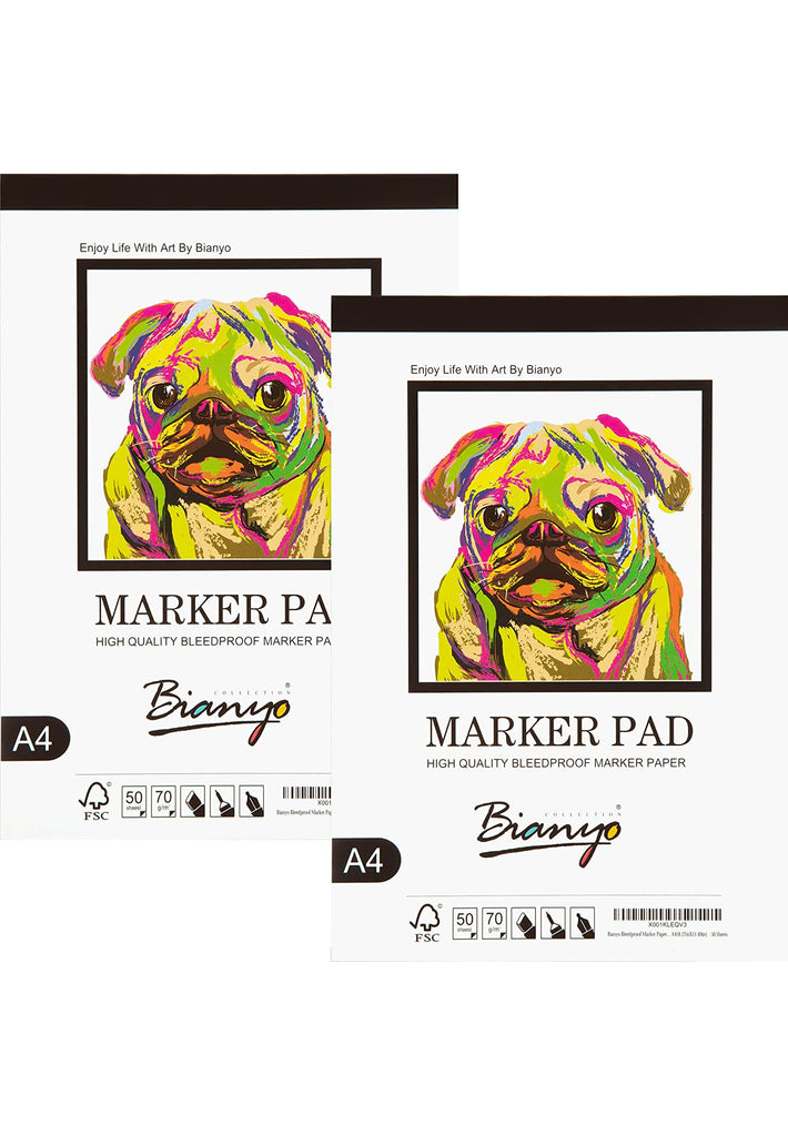 Bianyo Bleedproof Marker Paper Pad, A4(8.27X11.69), 50 Sheets, 18 LB / 70  GSM, Glue-Bound, 100% Cotton, White, Ideal for Use with Markers and Ink  Mediums