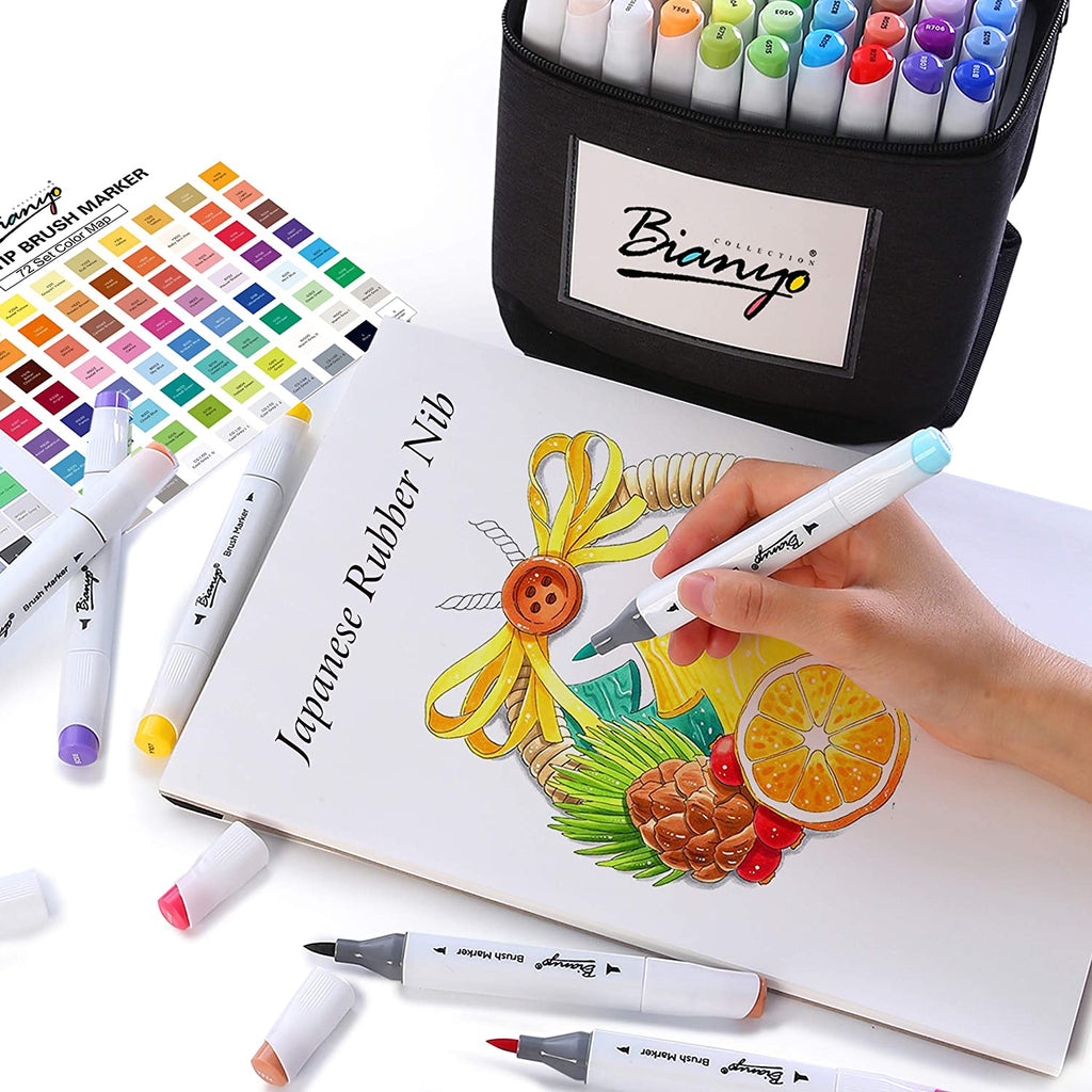 72 Colour Brush Marker Set, Ohuhu Dual Tip, Brush & Chisel Sketch Marker  for Kid