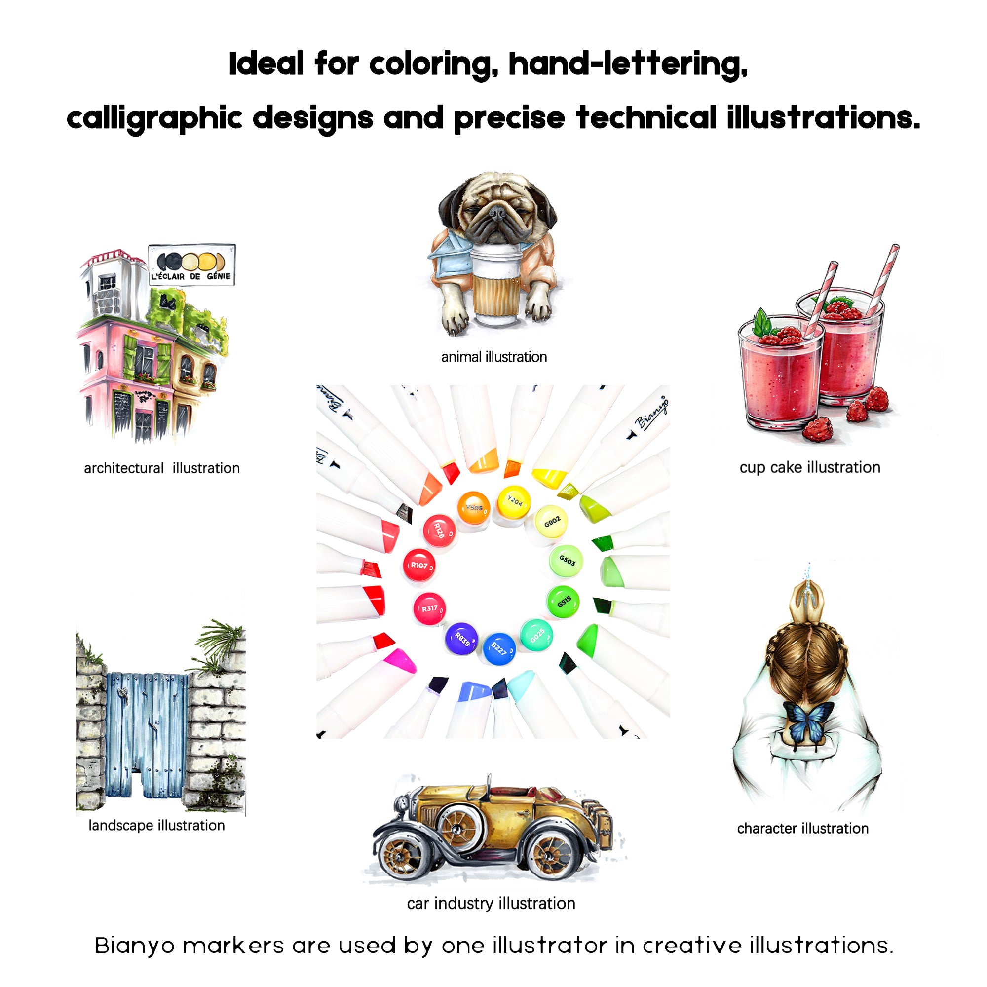 Bianyo Classic Series Alcohol-Based Dual Tip Art Markers, Set of 72